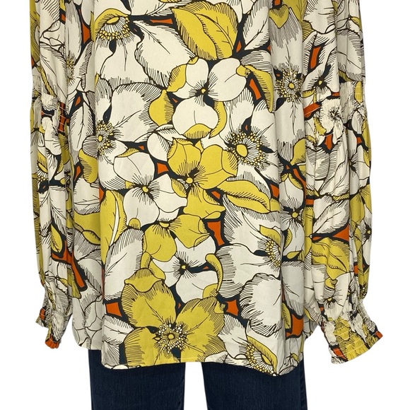 CABI 3954 Sequel Retro Floral Long Sleeve V Neck Blouse Yellow Size XL - Picture 5 of 14